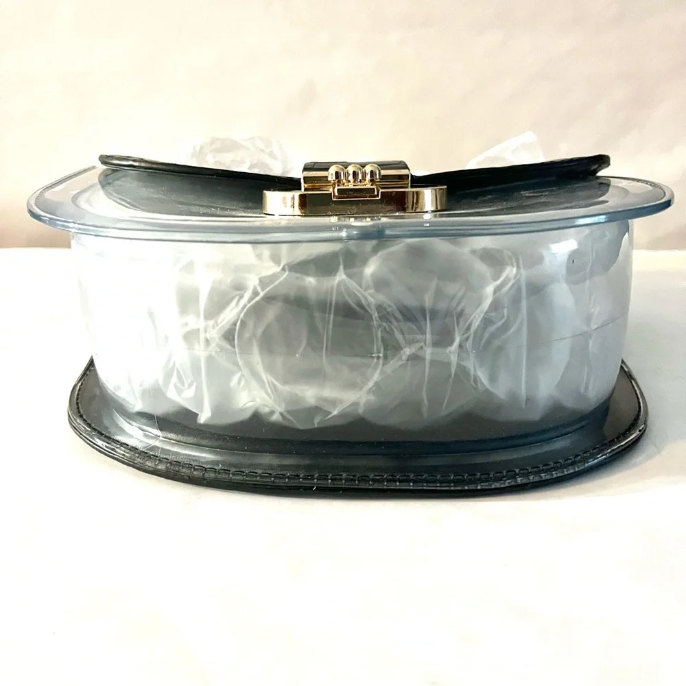 Clear Crossbody with Black Croc-embossed  Accents and Gold Turn Lock - New - Picture 6 of 10